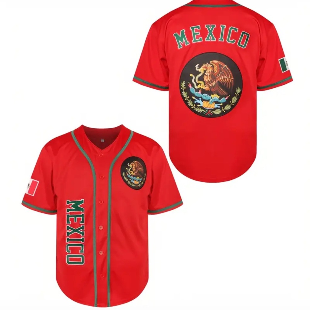 Mens men’s Red Mexico Baseball Jersey
